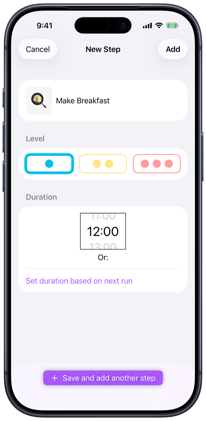 Screenshot of the step edit screen