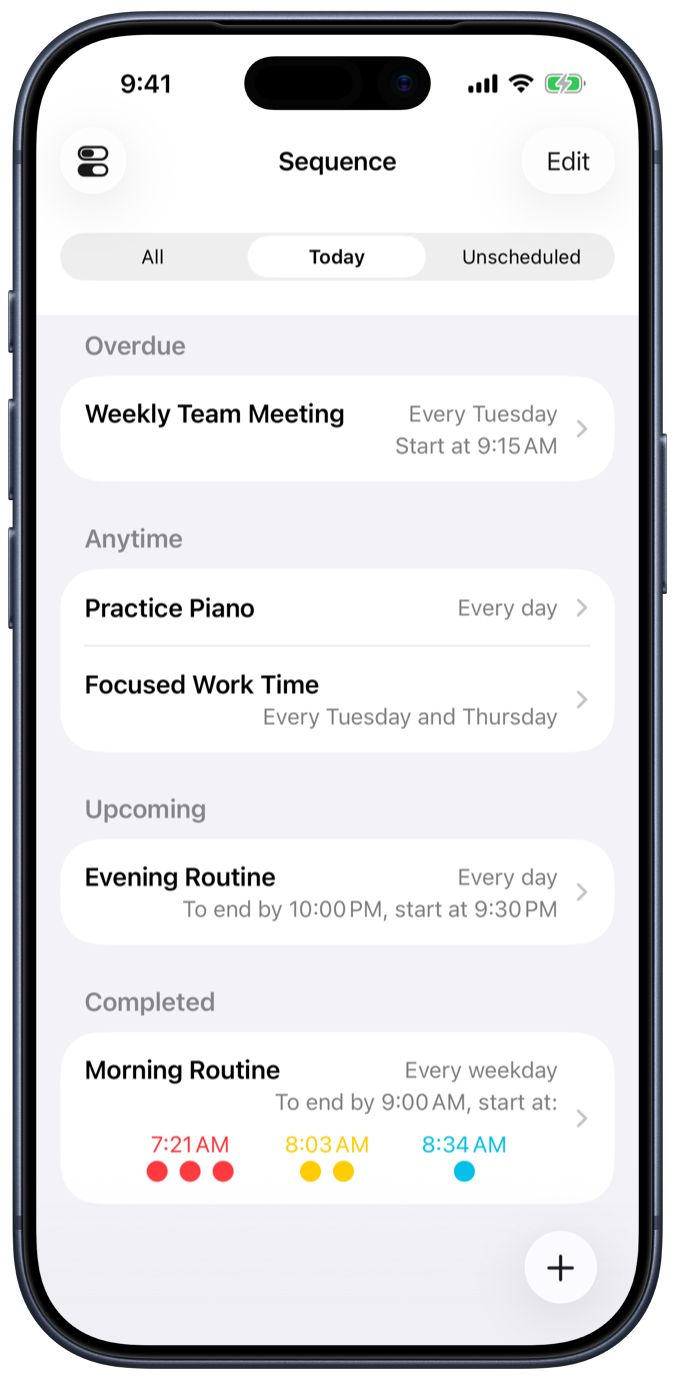 Screenshot of the sequence step list screen