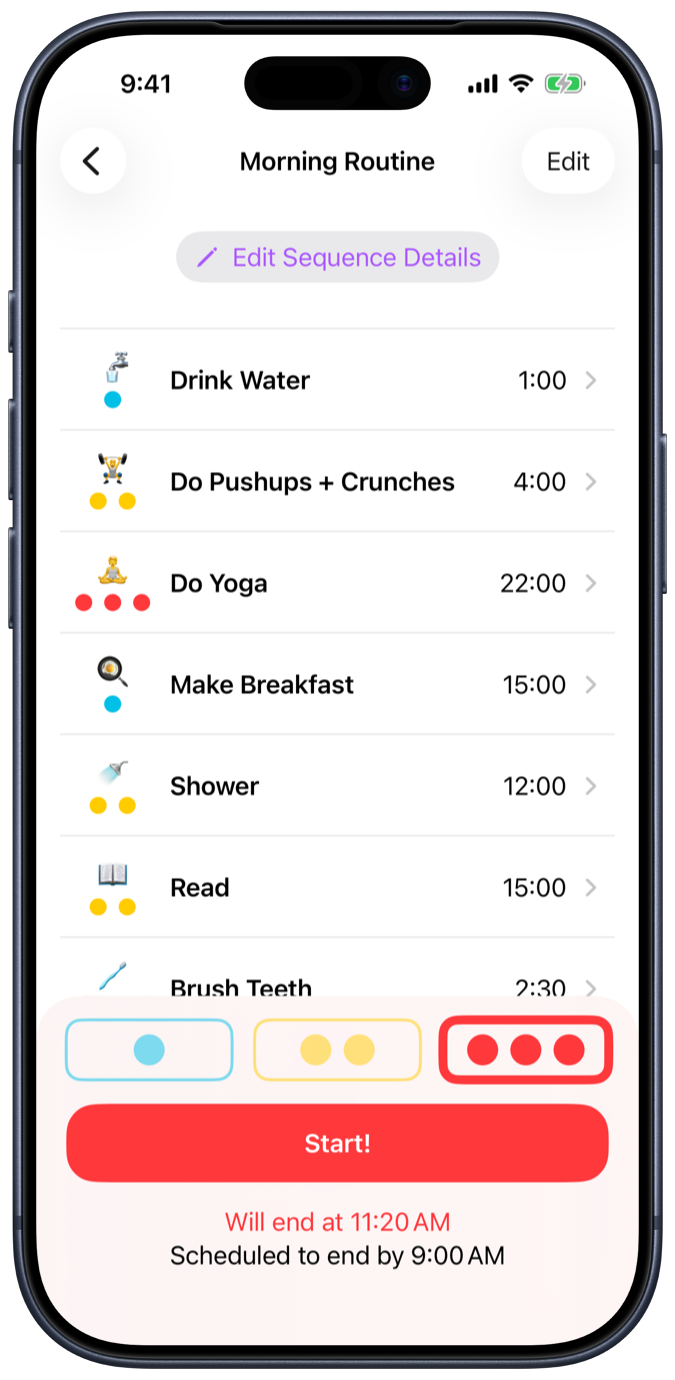 Screenshot of the sequence step list screen, cycling through different themes
